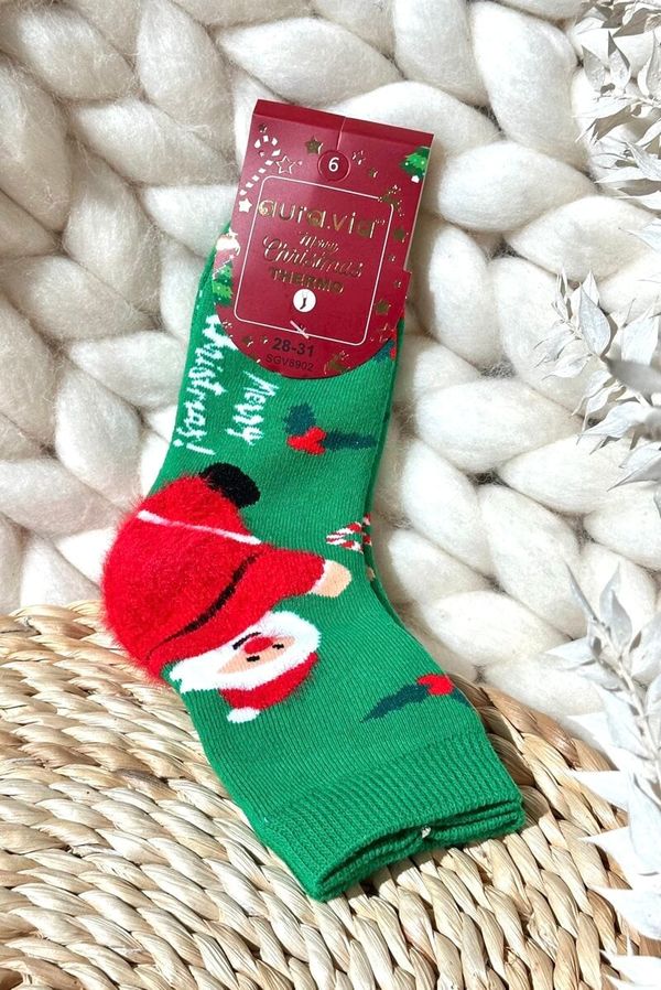 Aura.via Aura.via Children's Christmas Cotton Socks With Santa Green