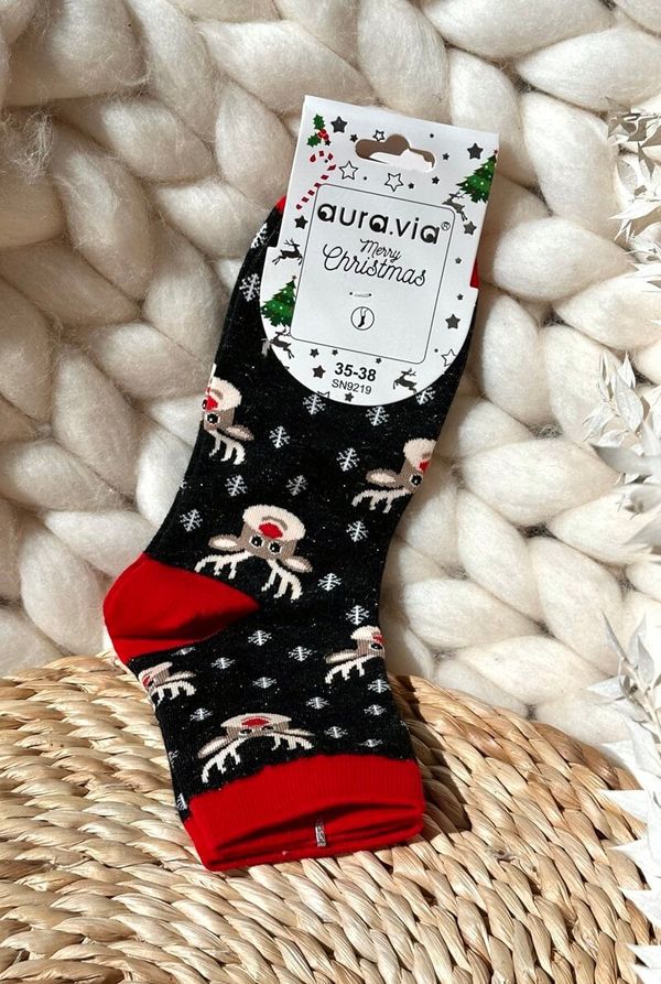 Aura.via Aura.via Women's Christmas Socks With Reindeers Black