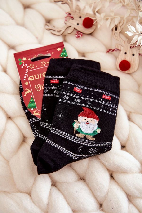 Aura.via Aura.via Women's Cotton Christmas Socks gnomes Black