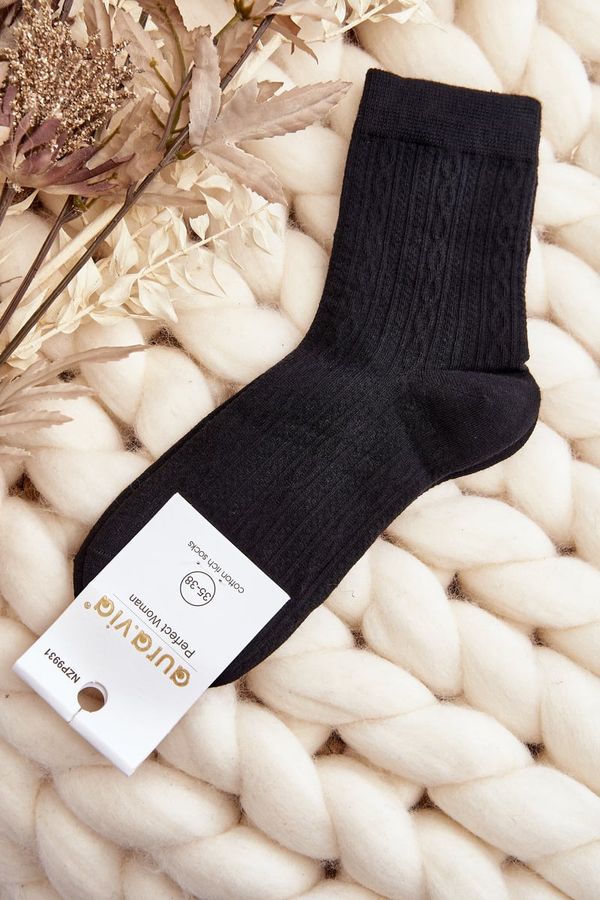 Aura.via Aura.via Women's Socks with Embossing Black