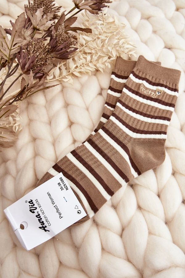 Aura.via Aura.via Women's Socks with Teddy Bear Cream