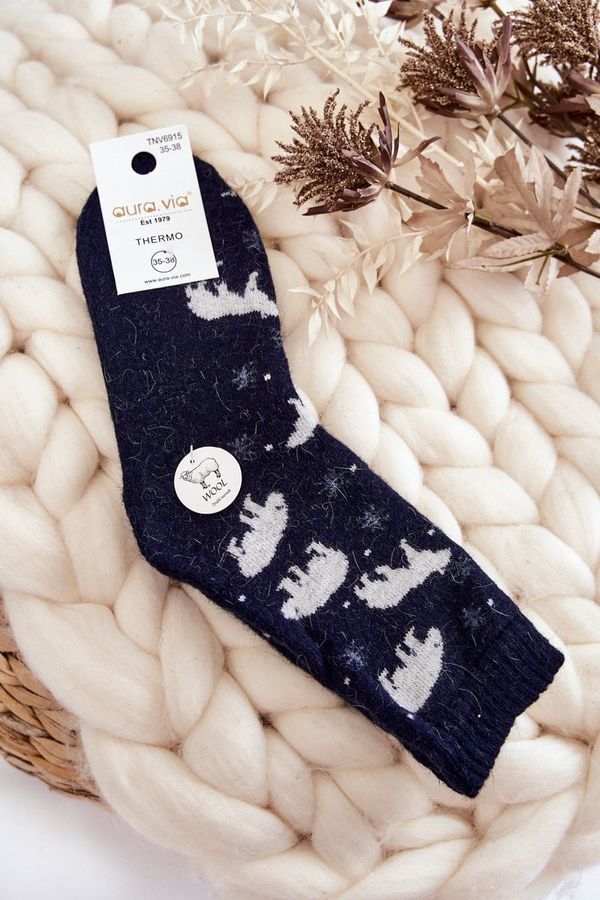 Aura.via Aura.via Women's Wool Socks In Polar Bear Navy blue