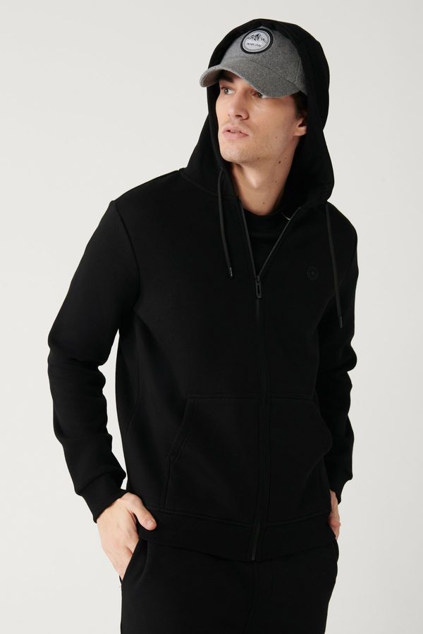 Avva Avva Black Unisex Sweatshirt Hooded Fleece 3 Thread Zipper Regular Fit