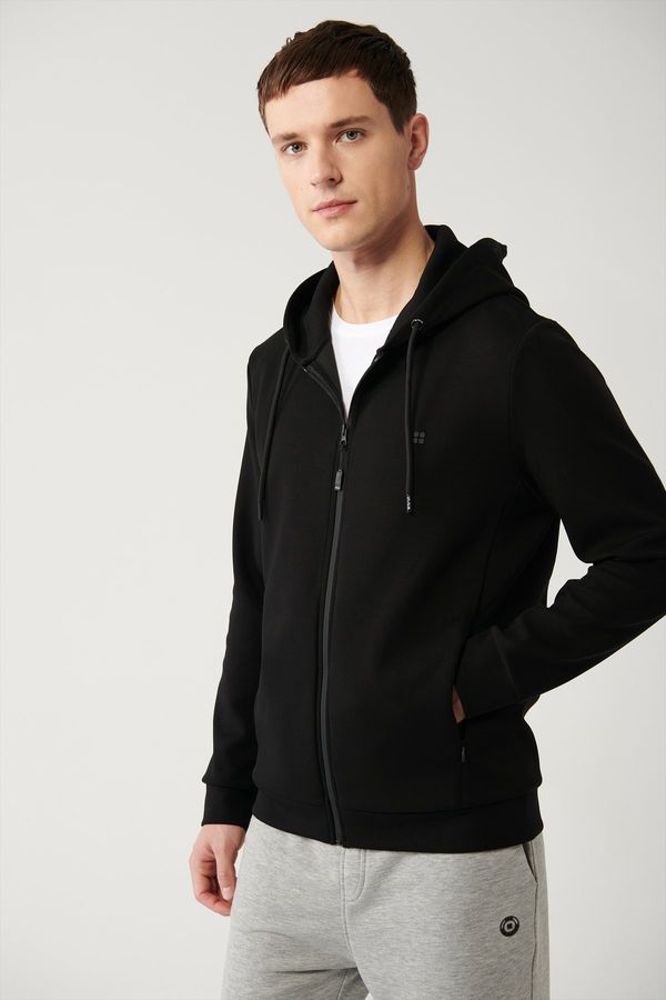 Avva Avva Black Unisex Sweatshirt Hooded Flexible Soft Texture Interlock Fabric Zippered Regular Fit
