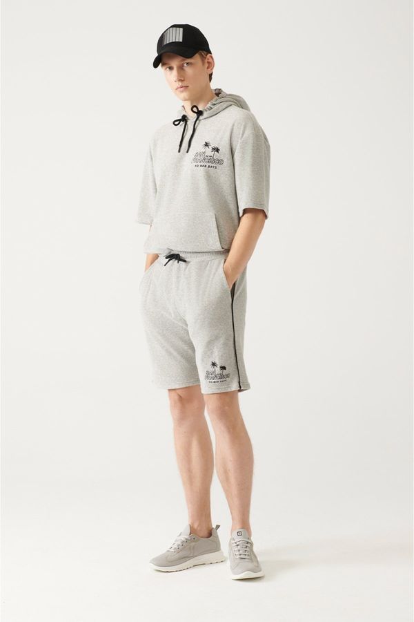 Avva Avva Gray Unisex Towel Hooded 100% Cotton Comfort Fit Comfy Cut 2-Piece Sweatshirt Shorts Set