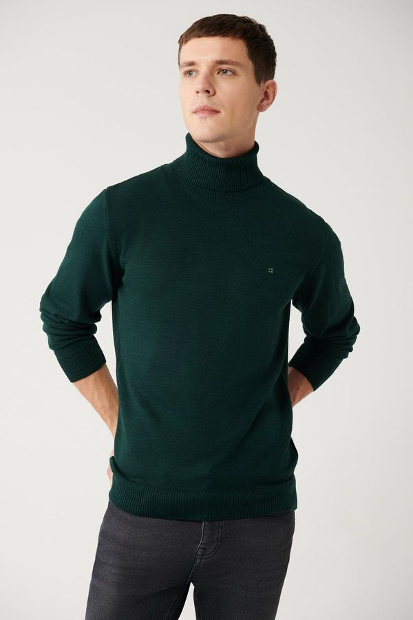 Avva Avva Green Unisex Knitwear Sweater Full Turtleneck Non Pilling Regular Fit