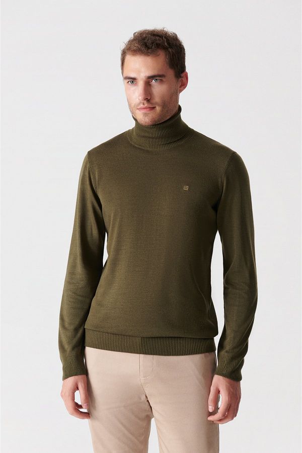 Avva Avva Khaki Unisex Knitwear Sweater Full Turtleneck Non Pilling Regular Fit