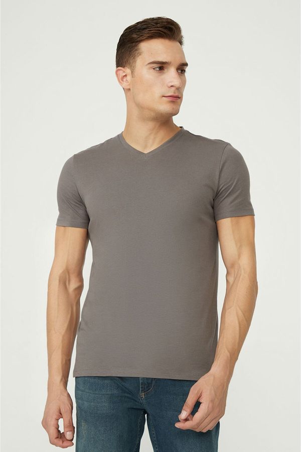 Avva Avva Men's Anthracite 100% Cotton V Neck Regular Fit T-shirt