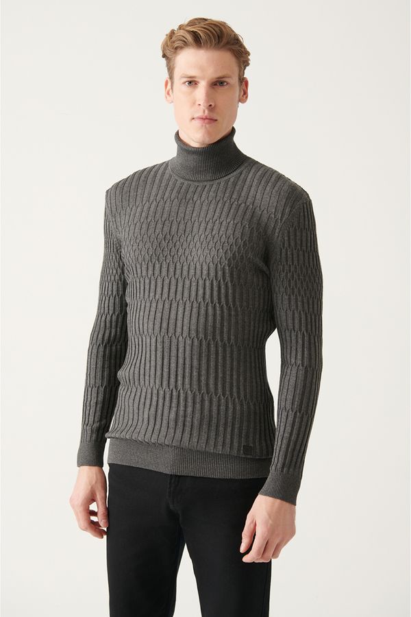Avva Avva Men's Anthracite Full Turtleneck Knitted Detailed Cotton Slim Fit Slim Fit Knitwear Sweater