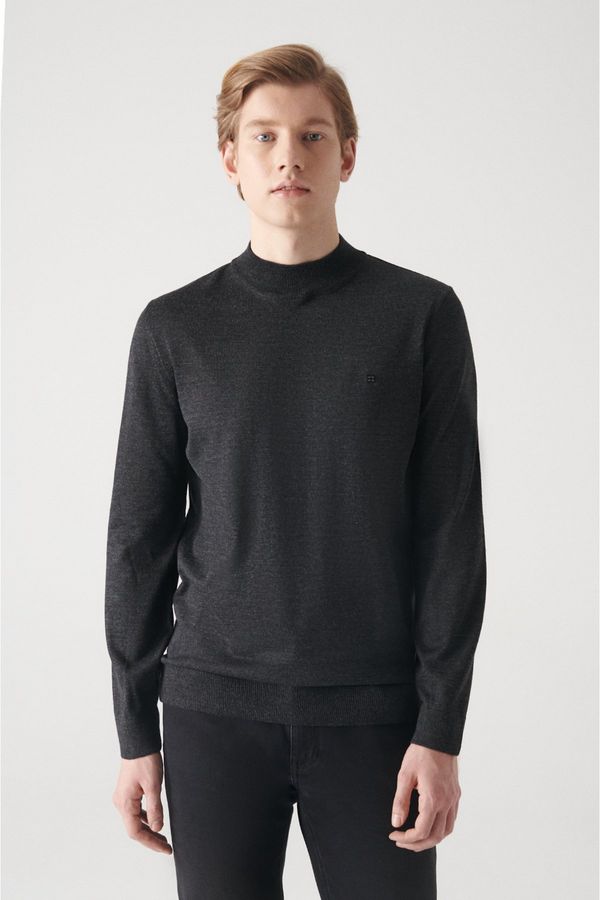 Avva Avva Men's Anthracite Half Turtleneck Wool Blended Standard Fit Normal Cut Knitwear Sweater