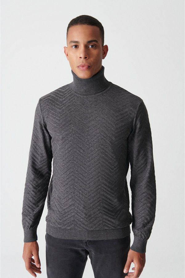 Avva Avva Men's Anthracite Turtleneck Jacquard Sweater