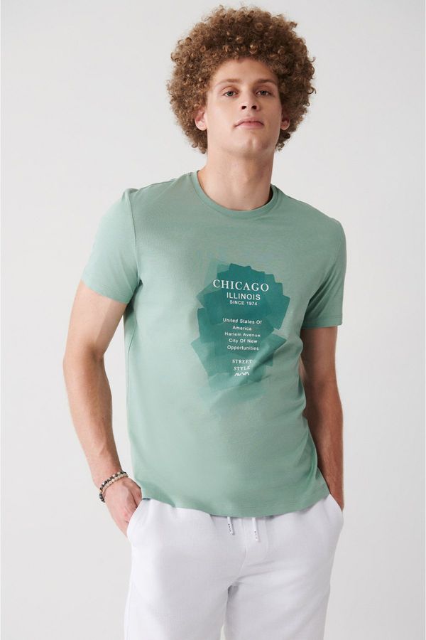Avva Avva Men's Aqua Green 100% Cotton Crew Neck Printed Comfort Fit Relaxed Cut T-shirt