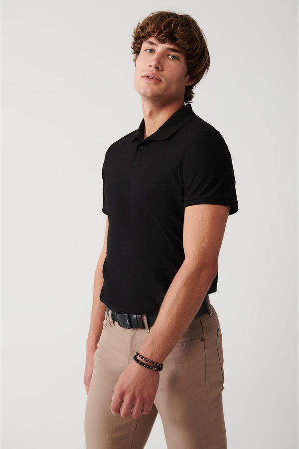 Avva Avva Men's Black 100% Cotton Jacquard Polo Neck Regular Fit T-shirt31y1128