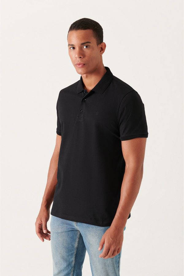 Avva Avva Men's Black 100% Egyptian Cotton Regular Fit 3 Button Polo Neck T-shirt