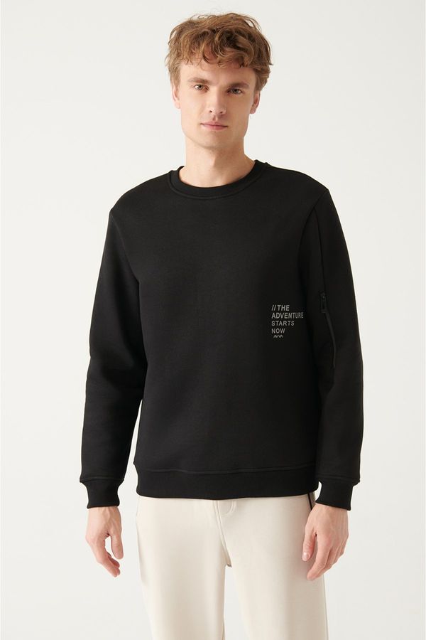 Avva Avva Men's Black Crew Neck Printed Regular Fit Sweatshirt