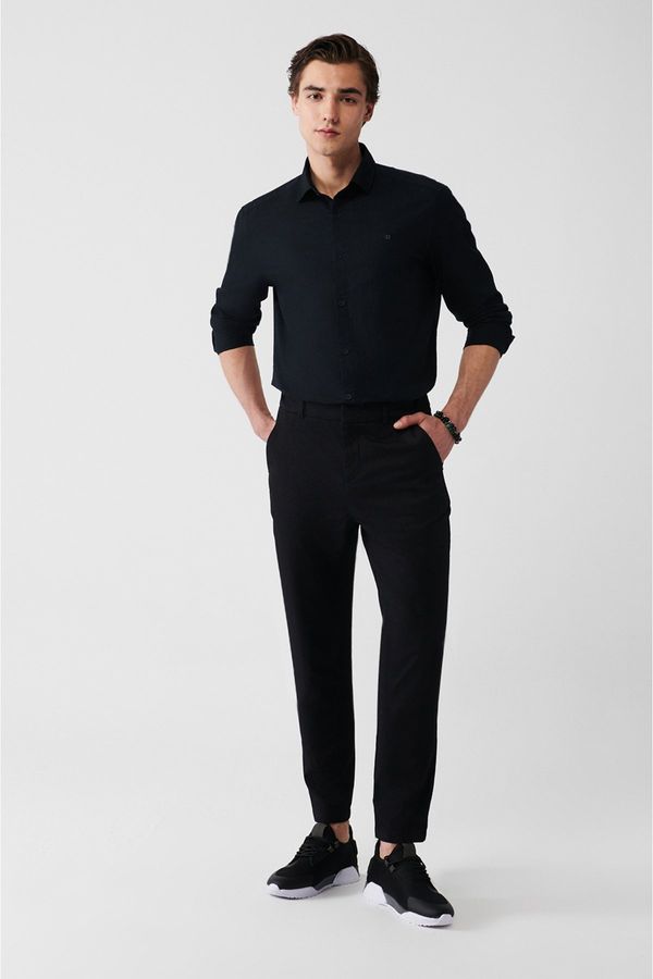 Avva Avva Men's Black Elastic Back Waist Woven Flexible Relaxed Fit Relaxed Fit Chino Trousers