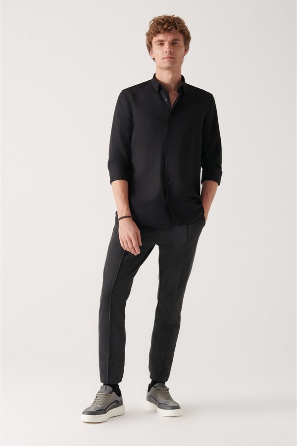 Avva Avva Men's Black Half Elasticized Comfort Fit Trousers