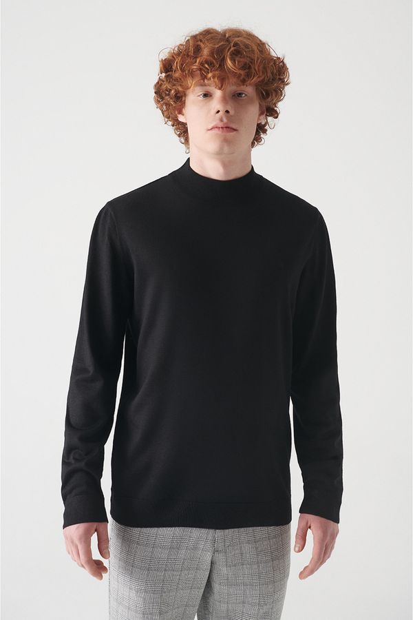 Avva Avva Men's Black Half Turtleneck Wool Blended Standard Fit Normal Cut Knitwear Sweater
