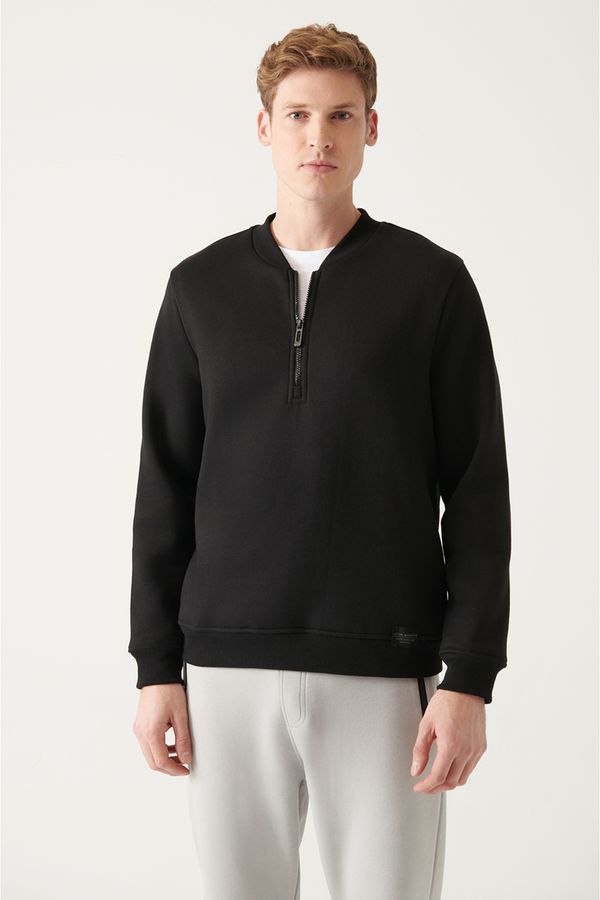Avva Avva Men's Black Half Zipper Cotton Standard Fit Regular Cut Sweatshirt