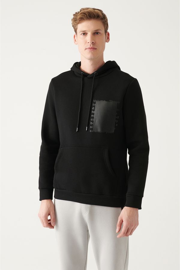 Avva Avva Men's Black Hooded Collar 3 Thread Inner Fleece Printed on Back Regular Fit Sweatshirt