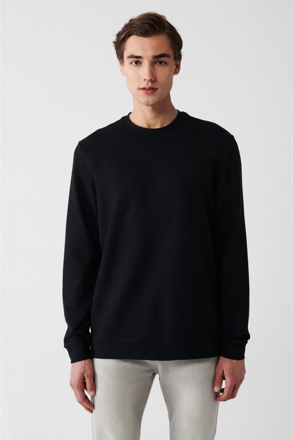 Avva Avva Men's Black Interlock Fabric Crew Neck Printed Standard Fit Regular Fit Sweatshirt