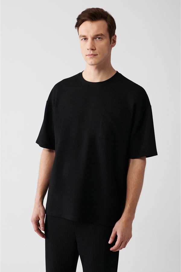 Avva Avva Men's Black Oversize Non-Iron Jacquard Short Sleeve Pocket T-shirt