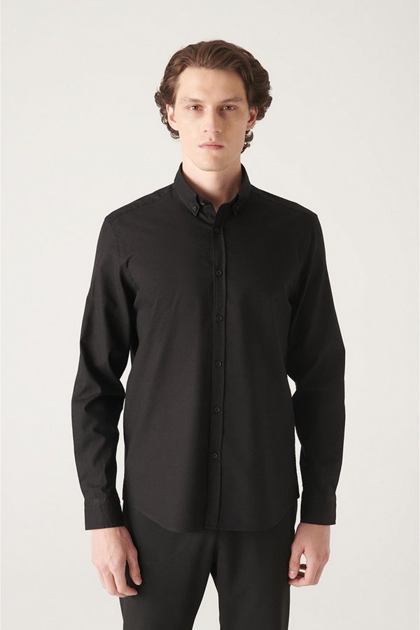 Avva Avva Men's Black Oxford 100% Cotton Regular Fit Shirt