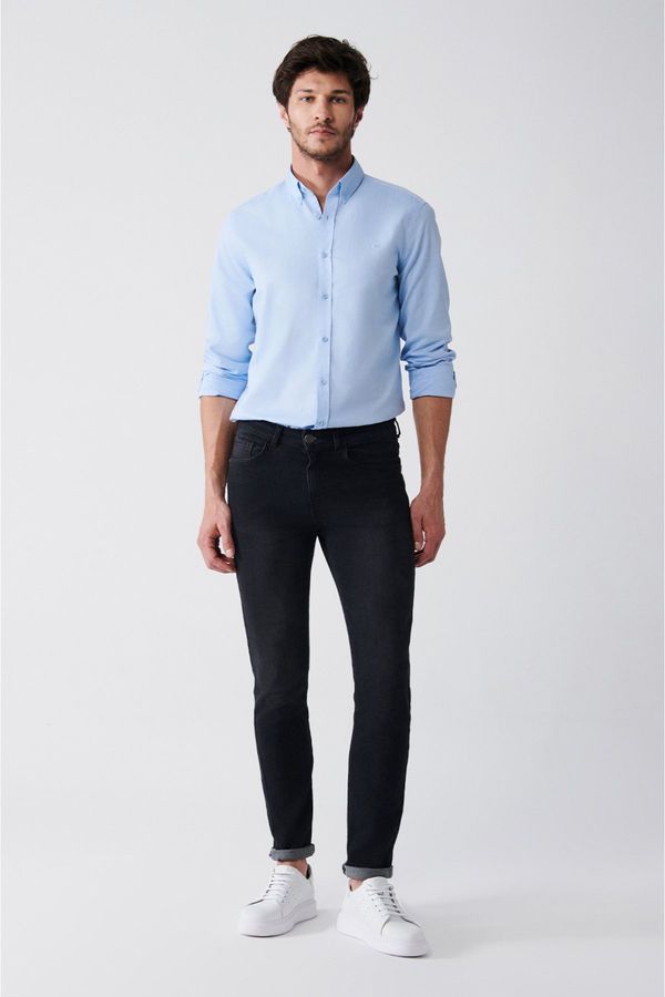 Avva Avva Men's Black Plain Washed Flexible Slim Fit Slim Fit Jean Trousers