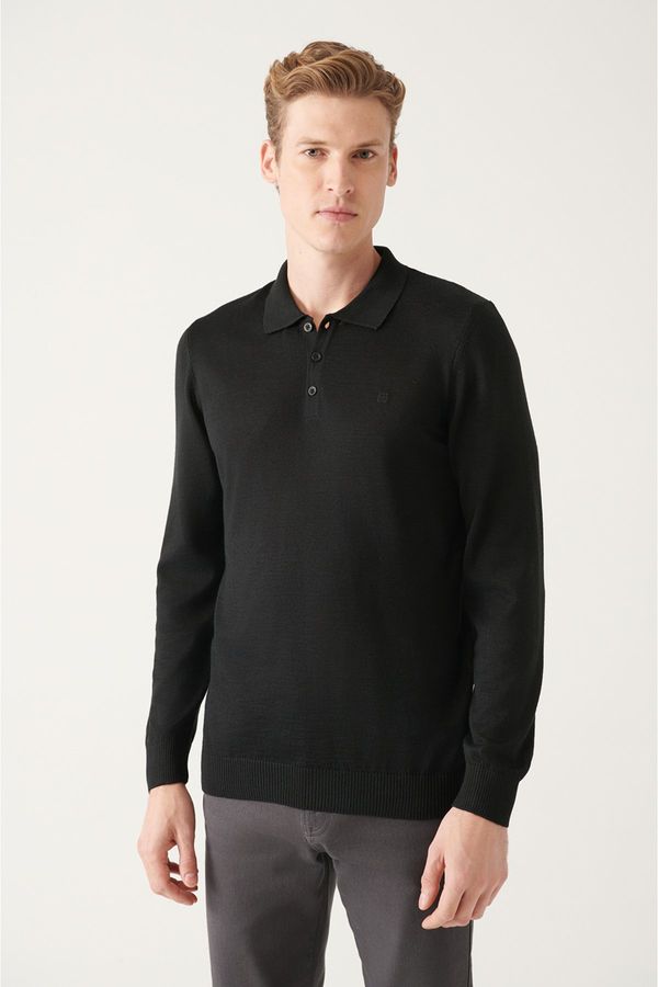 Avva Avva Men's Black Polo Neck Wool Blended Standard Fit Normal Cut Knitwear Sweater