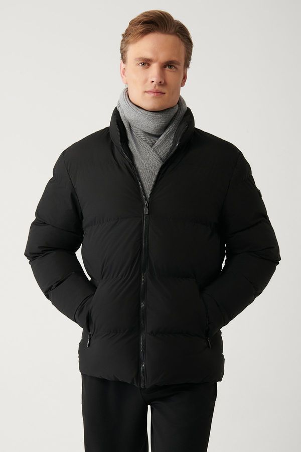 Avva Avva Men's Black Puffer Jacket Stand Collar Water Repellent Windproof Quilted Comfort Fit
