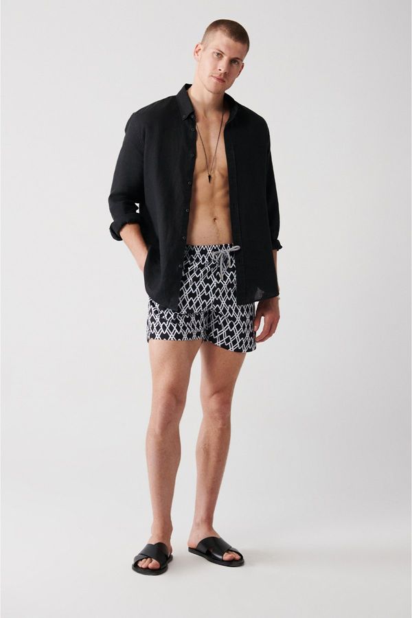 Avva Avva Men's Black Quick Dry Geometric Printed Standard Size Custom Boxed Swimsuit Marine Shorts