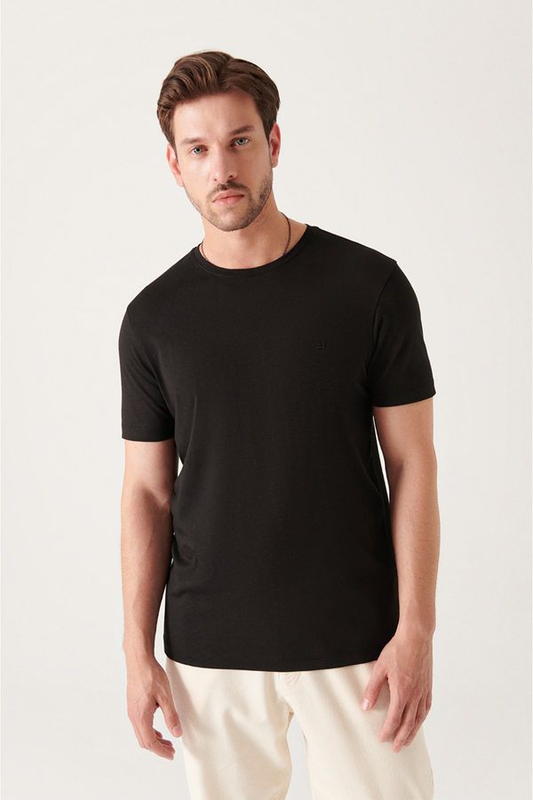 Avva Avva Men's Black Ultrasoft Crew Neck Cotton Slim Fit Narrow Cut T-shirt