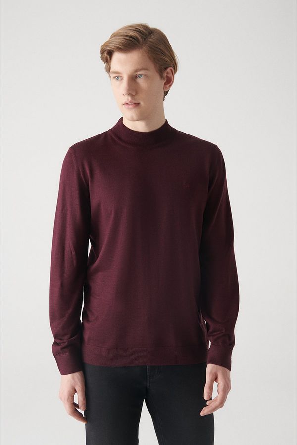 Avva Avva Men's Burgundy Half Turtleneck Wool Blended Regular Fit Knitwear Sweater