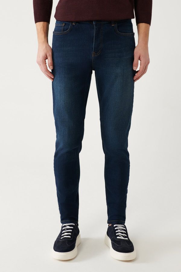 Avva Avva Men's Dark Blue Berlin Worn Washed Flexible Extra Slim Fit Slim Fit Jeans