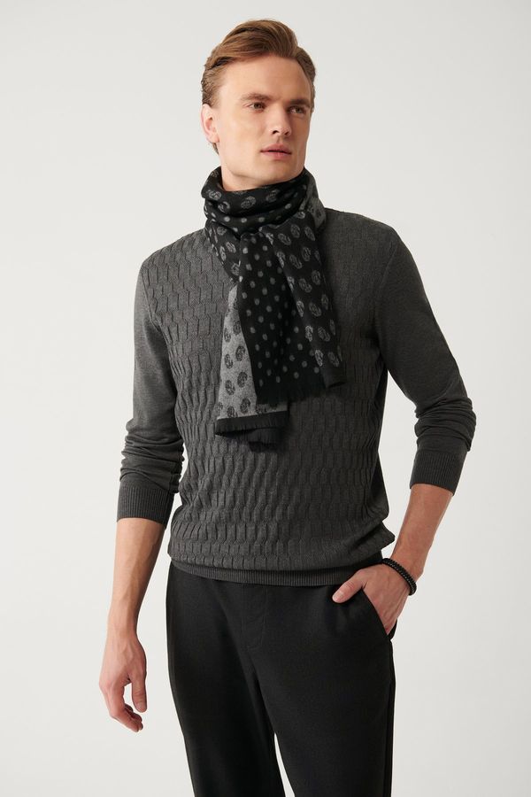 Avva Avva Men's Dark Gray Knitwear Sweater Half Turtleneck Front Textured Cotton Regular Fit