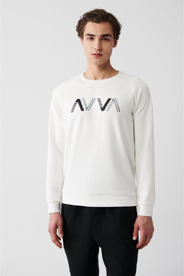 Avva Avva Men's Ecru Soft Touch Crew Neck Printed Regular Fit Sweatshirt