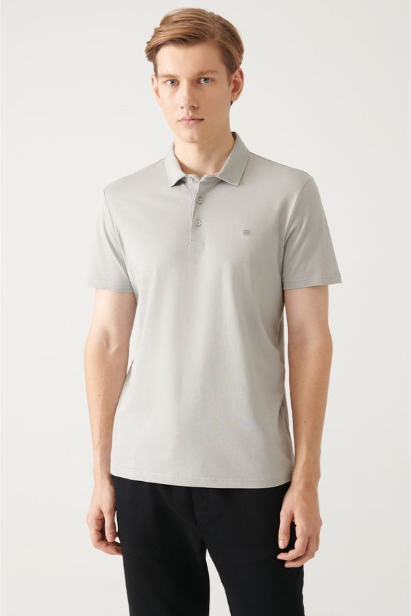 Avva Avva Men's Gray 100% Cotton Regular Fit 3 Button Roll-Up Polo T-shirt