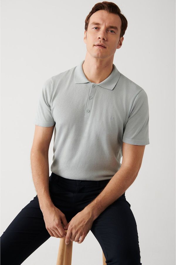Avva Avva Men's Gray Cotton Polo Neck Standard Fit Regular Cut Thin Knitwear T-shirt
