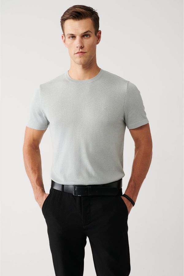 Avva Avva Men's Gray Crew Neck Cotton Standard Fit Regular Cut Thin Knitwear T-shirt