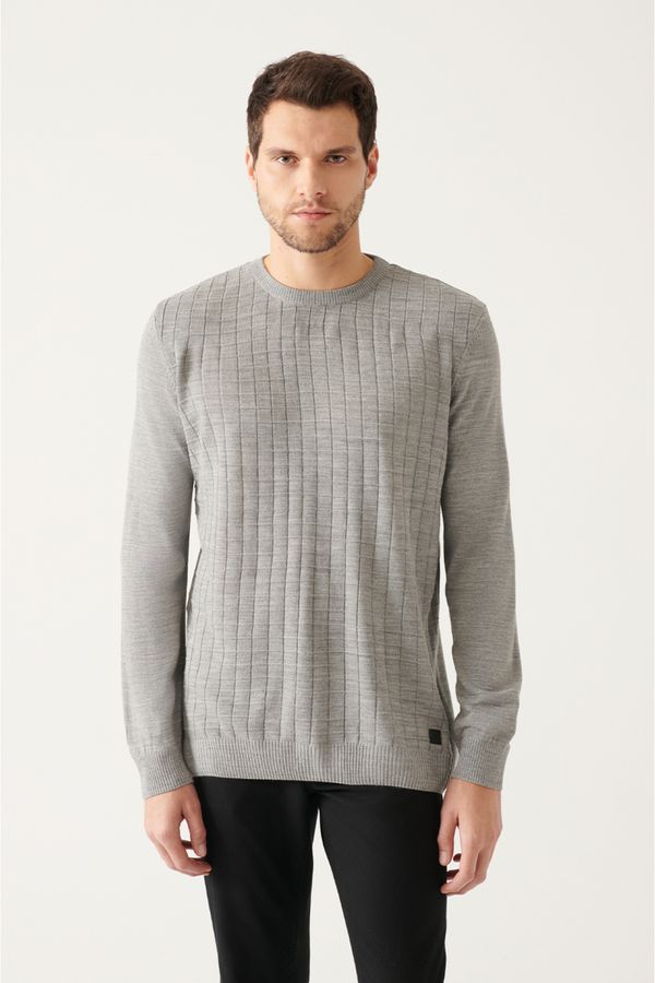 Avva Avva Men's Gray Crew Neck Front Textured Standard Fit Normal Cut Knitwear Sweater
