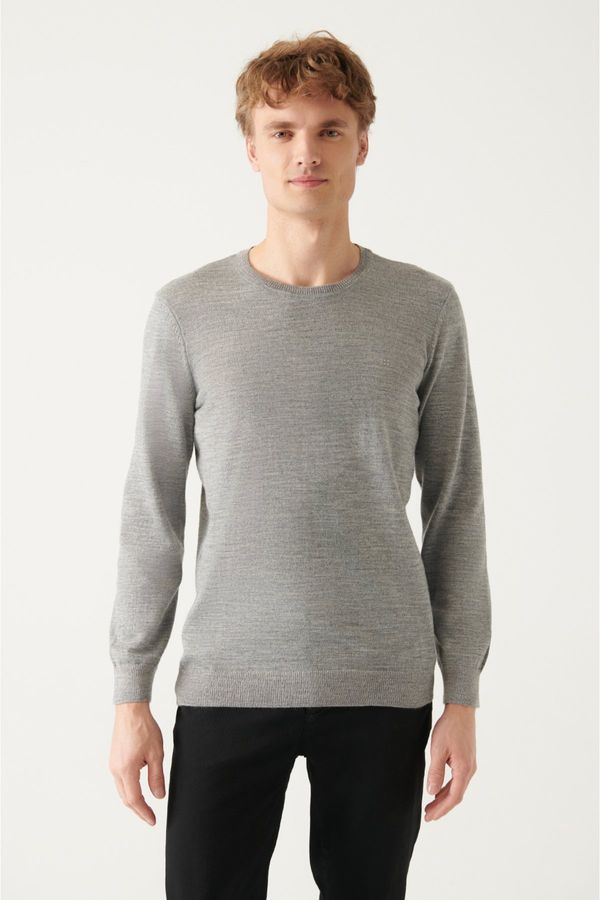Avva Avva Men's Gray Crew Neck Wool Blended Regular Fit Knitwear Sweater