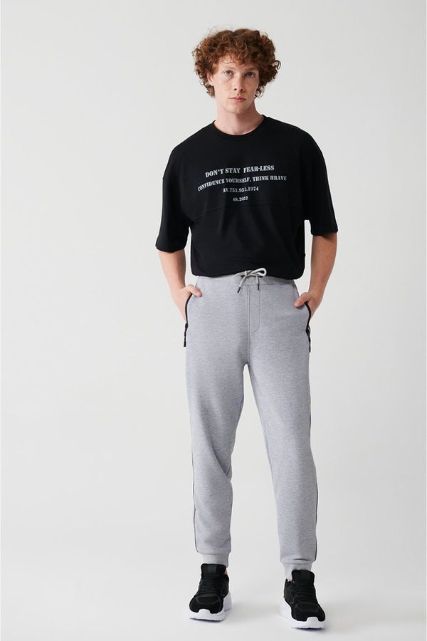 Avva Avva Men's Gray Laced Leg Elastic Cotton Breathable Regular Fit Jogger Sweatpants