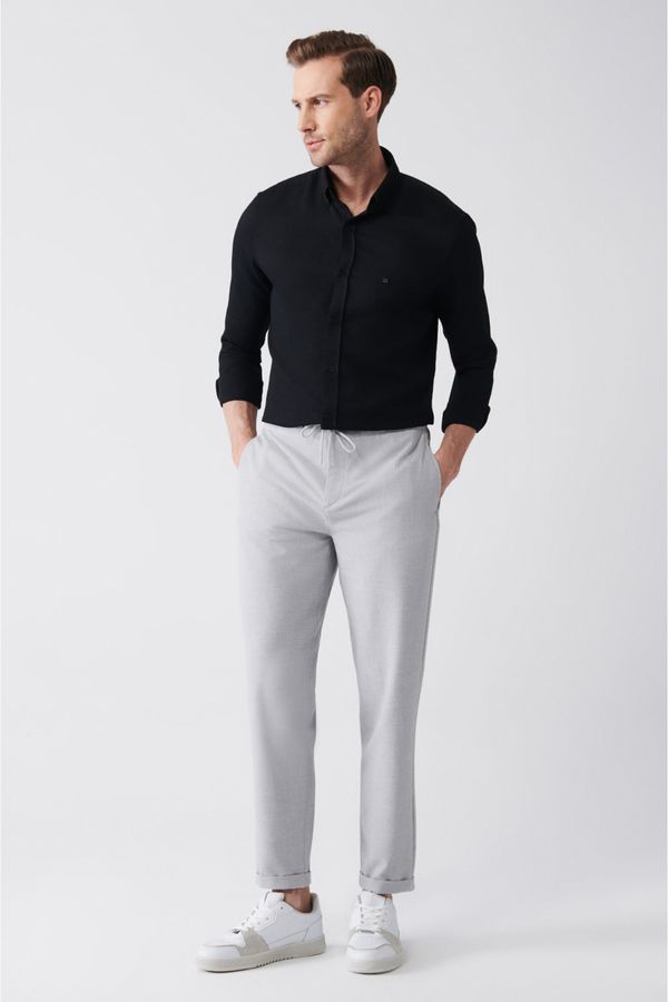 Avva Avva Men's Gray Trousers with Side Pockets, Elastic Waist, See-through Double Legs Relaxed Fit, Relaxed Cut Trousers