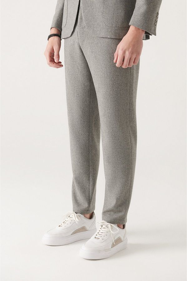 Avva Avva Men's Gray Woolen Pants with Elastic Waist