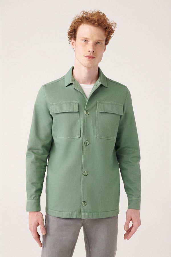 Avva Avva Men's Green Covered Pocket Piece Dye Comfort Fit Relaxed Cut Coat