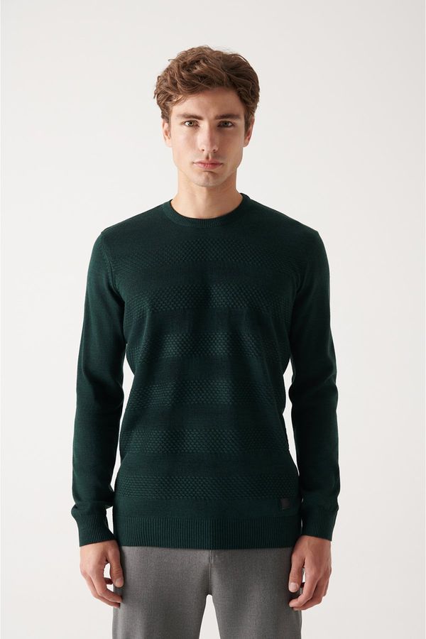 Avva Avva Men's Green Crew Neck Honeycomb Textured Standard Fit Regular Cut Knitwear Sweater