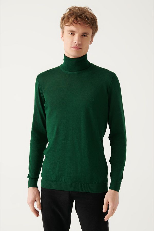 Avva Avva Men's Green Full Turtleneck Wool Blended Regular Fit Knitwear Sweater