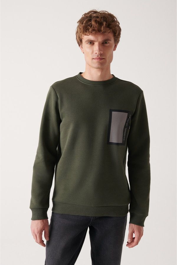 Avva Avva Men's Khaki Crew Neck Fleece 3 Thread Reflective Regular Fit Sweatshirt