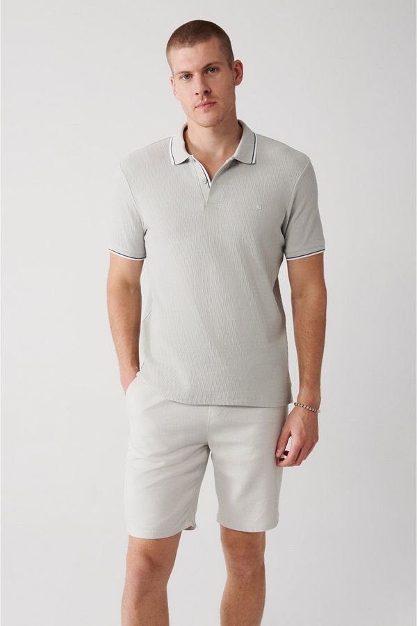 Avva Avva Men's Light Gray 100% Cotton Jacquard Regular Fit 2 Button Polo Neck T-shirt