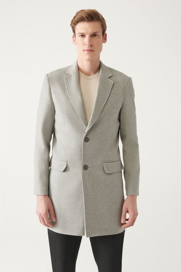 Avva Avva Men's Light Gray Slit Woolen Cachet Comfort Fit Comfort Cut Coat